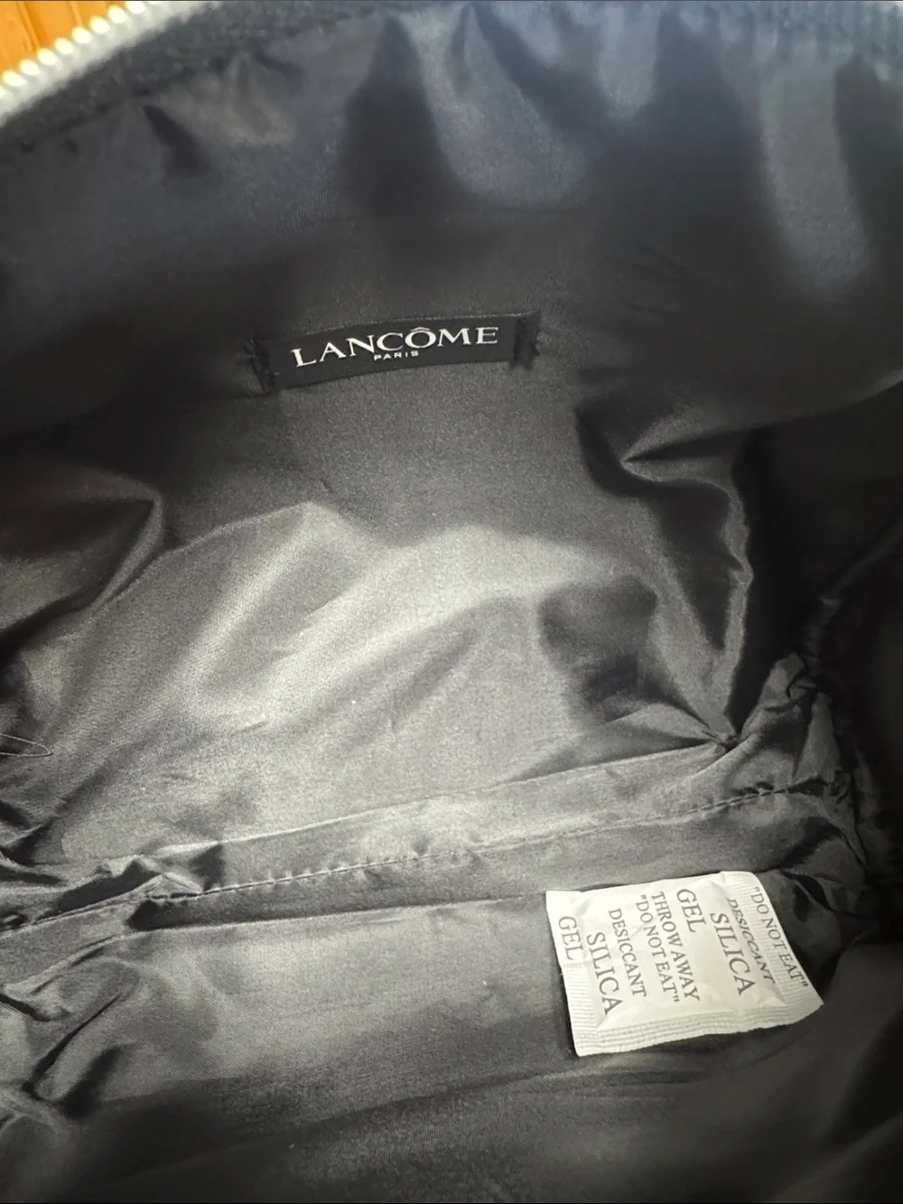 Lancome Black Cosmetic Zip Pouch with Gold Hardware
